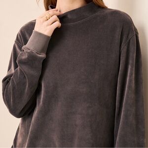 Pact 100% Organic Cotton Velour Charcoal Mock Neck Sweatshirt Tunic